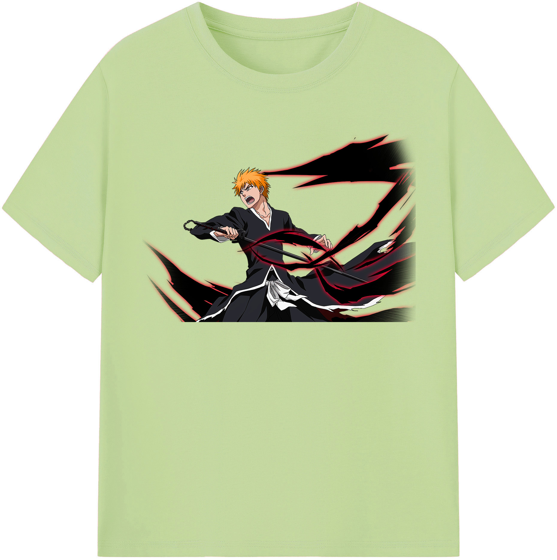 （画像用） ブリーチ 黒崎一護（くろさき いちご）BLEACH Kurosaki Ichigo 綿100％半袖Tシャツ（フロントプリント）